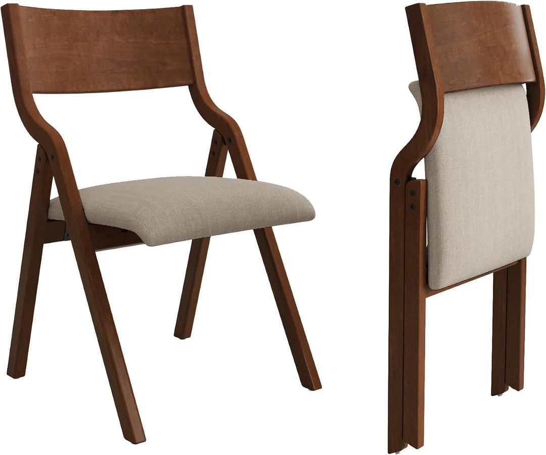 Ball & Cast Upholstered Folding Chairs Set of 2,with Padded Seat,Wooden Portable Dining Chairs W/Ergonomically Designed Back and Cushion,Easy Carry,No Need to Install,for Kitchen,Office,Walnut, 21.5 x 19.0 x 34.0 inches