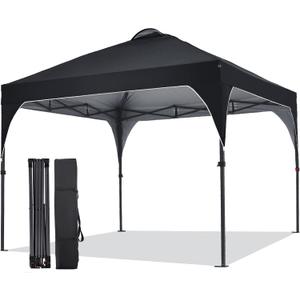 Pop Up Canopy, 10x10 FT Instant Outdoor Canopy Tent with Carrying Bag, 3 Adjustable Heights - Portable for Event, Parties, Camping and More Outdoor Activities (Black)