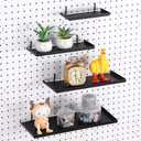 Lineshading 4 Pcs Pegboard Shelves, 7X 3'', 10 x 4'', 12 x 5 Inch, 14 x 6 Inch Metal Shelf Brackets Pegboard Tray Accessories Wall Organizer for Craft Room Home Garage Nursery (Black)