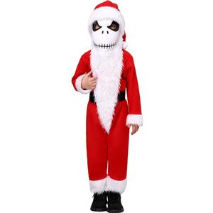 Skeleton Costume Kids Christmas Halloween Santa Costume with White Beard Red Hat Nightmare Party Before Props (X-Large)