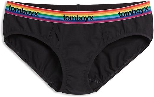 TomboyX Iconic Briefs, Super Soft Cotton Form-Fitting Underwear, Breathable All Day Comfort- Medium/ Black Rainbow