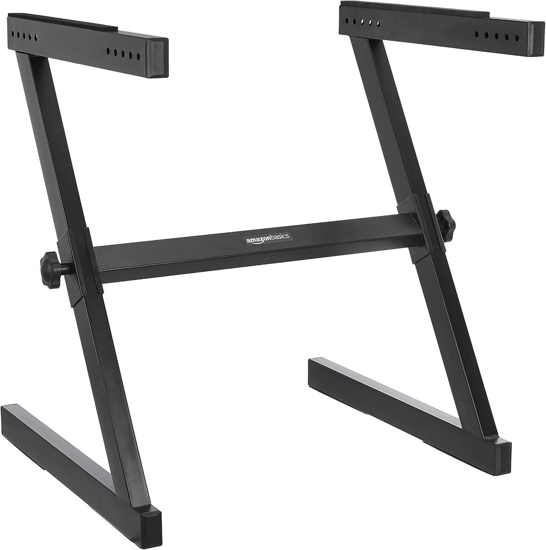Amazon Basics Fixed Height Keyboard and Piano Stand, Z-Shape, Black, For Compact Space, Carpet Stability & More Legroom