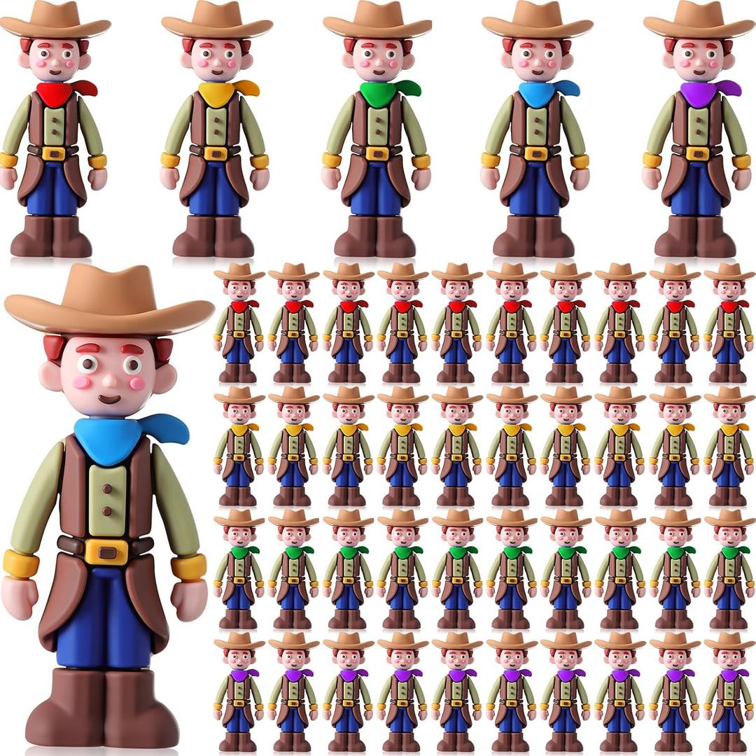 50 Pcs Cowboy Rodeo Figurines Western Party Favors Rubber Cowboy Action Figures for Cake Decor, Wild West Theme Party Supplies DIY Props Gift Fillers 