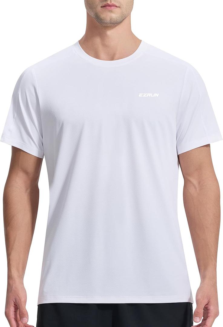 EZRUN Men's Lightweight Short Sleeve T-Shirt Quick Dry Workout Running Athletic Swim Shirts Fishing Rash Guard (X-Large, White)