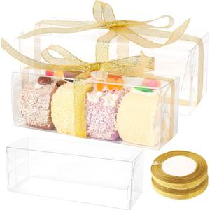 GTYOPR 36PCS 7x2.5x2.5inch Clear Favor Boxes, Plastic Party Favors Gift Box with Ribbons, Individual Candy Boxes Macaron Treat Cake Dessert