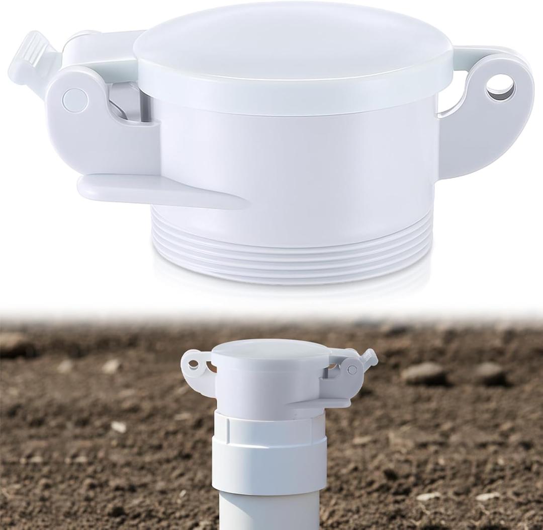 4" White Sewer Cap for RV Sites/Campgrounds Odorless Male Sewer Cap Easily Threads into Standard Threaded PVC Collar Exterior Accessories for Trailers, Campers, and Motorhomes