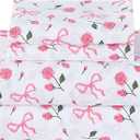 Softan Pink Floral Queen Bed Sheets, Cozy Microfiber Flower Printed Sheets with 15" Deep Pocket Fitted Sheet & Non-Slip Straps, Patterned Pink Rose - Bow Sheets & Pillowcase Set
