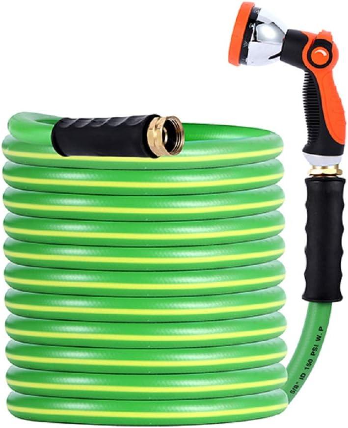 HQMPC Garden Hose Garden Water Hose 50 ft Non Kinking Heavy Water Hose with Brass Hose Fittings (5/8"IDx50'(50 FEET) With 1 Pcs 10 Patterns Hose Nozzle Spray Nozzle