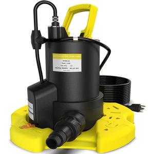 Automatic Pool Cover Pump - 1 HP 3450 GPH Water Pump Above Ground with Check Valve, 3 Adapters and 29.5FT Extra Long Power Cord, Sump Pump Water Removal for Pool, Hot Tubs and Basement