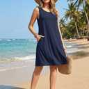 Yincro Womens Summer Dresses Casual Beach Sleeveless Sundresses Flowy Tshirt Tank Swing Dress with Pockets (Navy Blue, L) (Blue, L)