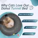 MeowMates Peekaboo Cat Cave Donut Bed for Multiple Cats Upto 45lbs, 3-in-1 Large Cat Tunnel & Donut Bed Combo w Round Tunnel Scratcher for Indoor Cats, Hanging Toy, Washable & Detachable - Dark Grey