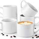 GBhome 14 OZ Coffee Mugs Set of 6, Stackable Ceramic Mugs for Men, Women, Modern Coffee Mugs With Stable Base for Latte, Tea, Cappuccino. Dishwasher & Microwave Safe, Matte White