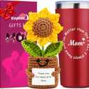 Birthday Gifts for Mom from Daughter Son,Mom Gifts Set w/Handmade Crochet Sunflower & Insulated Tumbler,Cool Women Gifts Ideas for Mothers Day,Unique Presents for Mom,Mommy,Mother in Law (Red)