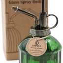 OFFIDIX Glass Plant Mister, 6.3 Inches Tall Vintage Style Spritzer Bronze Plastic Top Pump One Hand Watering Can Indoor Plant Spray Bottle for Garden, Plants, Cleaning (Dark Green)