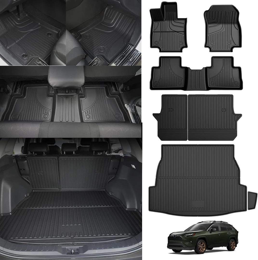 for 2019-2024 2025 Toyota RAV4 Floor Mats & Cargo Liner & Backrest Mats (Include Hybrid) - Custom Fit TPE Full Set Car Mats - All Weather Floor Liner for Toyota RAV4 2019-2025