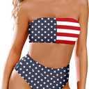 Pink Queen Women's Removable Strap Wrap Pad Cheeky High Waist Bikini Set Swimsuit (X-Large, 02 - American Flag)