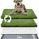 HQ4us Dog Grass Pad with Tray Small 23" x 16" Dog Litter Box Toilet for Puppy (No Grate) with 2Artificial Grass for Dogs with Hemmed Edge, Pee Pads for Dogs, Realistic, Less Stink, Potty for Balcony