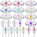 Civaner 20 Pcs Princess Dress up Accessories Tiaras Crown Set with Princess Crowns and Wands for Little Girls Kids Play Jewelry