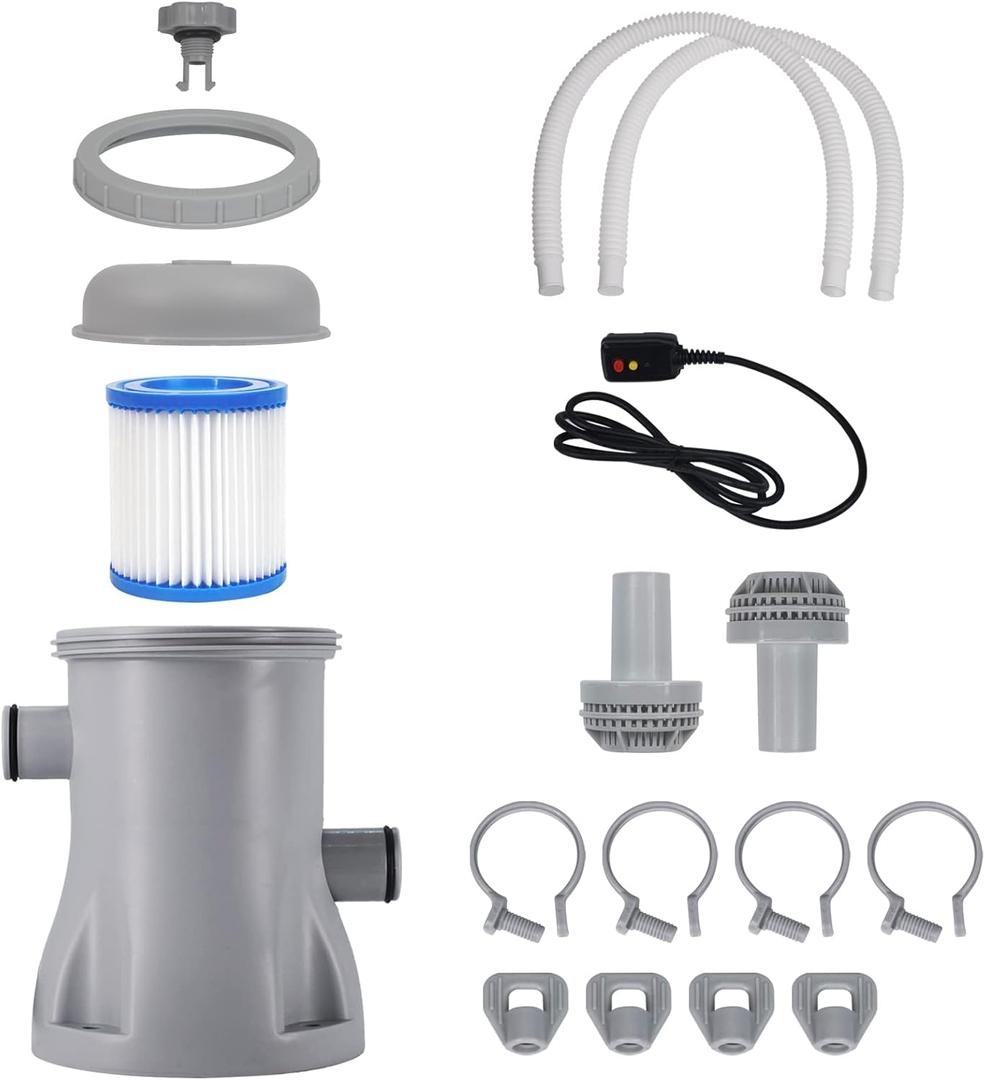 Filter Pump for Above Ground Pools 330 GPH Filter for Inflatable Swimming Pool Pump Crystal Clear Filter Pump with 2 Cartridges