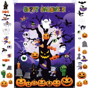 Halloween Felt Board 3.4FT 36 Pcs Happy Halloween Felt Story Board Dead Tree DIY Craft Project Scary Pumpkin Ghost Hanging Ornament Decor Storytelling for Trick or Treat Gift (36, Tree)