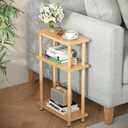 Apicizon Small Narrow Side Table, 3-Tier Skinny End Table for Small Spaces, Slim Nightstand with Storage Shelf, Bedside Table for Living Room, Bedroom, Natural