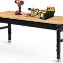 Betterhood 70" Adjustable Height Workbench, 2000 LBS Heavy Duty Work Table with Power Outlets & Pegboard, Rubber Wood Workstation for Garage, Workshop, Office, Home, Commercial