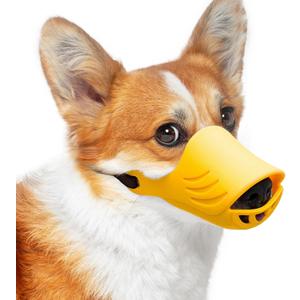 LUCKYPAW Dog Muzzle, Soft Duck Silicone Mouth Cover with Adjustable Strap for Small Medium Dogs, Best to Prevent Barking, Biting, and Chewing(Yellow,S)