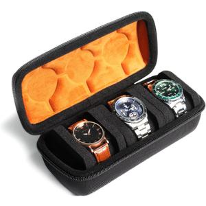 3 slots watch case for travel and storage, hard Watch Roll Organizer holder for Men and Women with microfiber lining