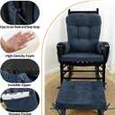 5 PCS Glider Rocker Replacement Cushions with Storage Side Pocket, Luxuriy Chenille Fabric Foam & Microfiber Filling, Thickened & Supportive Rocking Chair Cushion Set, Dark Blue