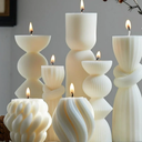 7 Pcs Large Pillar Candles Aesthetic Candle Modern Home Decor Ribbed Candles Set Beautiful Handmade Pillar Housewarming Gift Home Room Shelf Decor Idea Soy Wax (White)