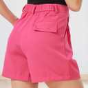Women's Casual Pleated Dressy Business Work Shorts Elastic High Waisted Wide Leg with Pockets (Pink, XL)