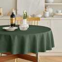 Decorelia Christmas Faux Linen Round Tablecloth, Decorative Fabric Waterproof Texture Farmhouse Table Cloth Cover for Dining Kitchen Party Indoor Outdoor Use (60 Inch, Round (2-4 Seats), Dark Green)