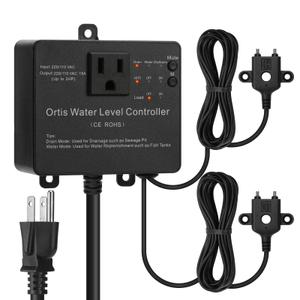 Hi-Lo Sump Pump Switch, Ortis Electronic Adjustable Float Switch Controller with Stainless Steel Anti-Corrosion Dual Sensors, for Sewage Pits, Fish Tanks, Water Tanks, 110/110 VAC, Black
