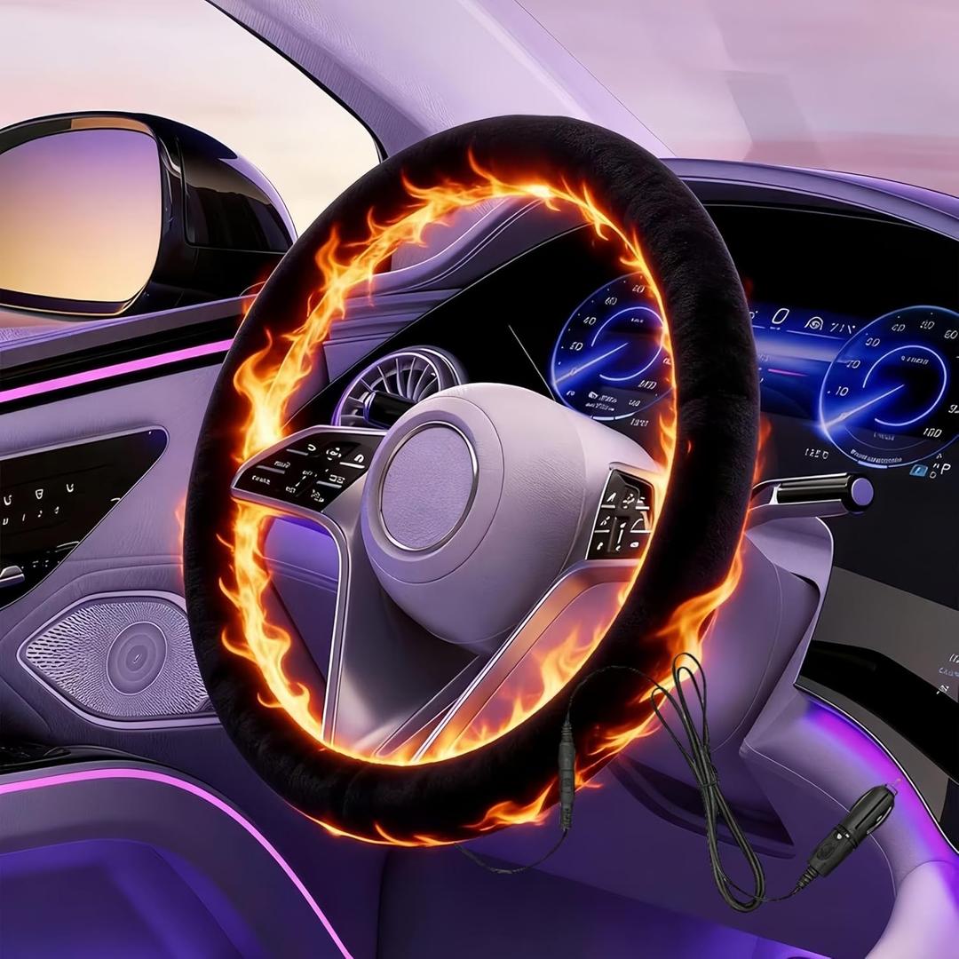 Heated Steering Wheel Cover  12V Fast Heating PU Leather Car Wheel Warmer,Universal Fit 14.5"15.5" for Car,2621