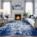 5x7 Rug Washable Non-Slip Living Room Rugs,Blue Area Rug Soft Vintage Distressed Pattern Carpet for Bedroom Dining Room, Foldable Thin Floor Mat for High Traffic Areas