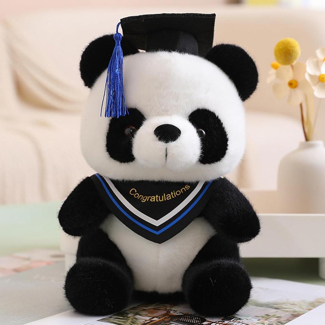 2024 Graduation Panda Bear with Black Cap Graduation Gift 10 Inch Stuffed Animal Graduation Plush Panda Bear Class of Graduation Decoration for College Graduation (Panda-Blue)
