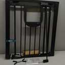 Babelio Upgraded Baby Gate with Cat Door, 29-43" Auto Close Durable Dog Gate for Stairs, Doorways and House, Easy Walk Thru Safety Gate with Pet Door Includes 4 Wall Cups, Black (29-43" Wide, 30" Tall)