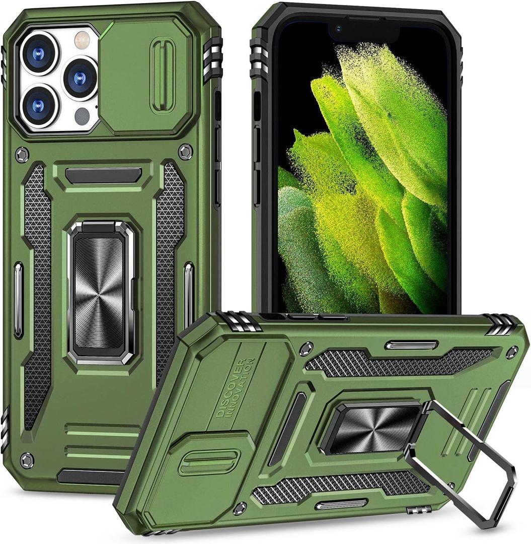 Case for iPhone 13 Pro Phone Case iPhone 13 Pro Case with Kickstand Ring Holder, with Camera Cover, with Magnetic Car Mount Function, for iPhone 13 Pro (Olive Green)