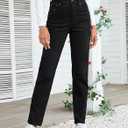 OFLUCK Straight Leg Mom Jeans for Women High Waisted Trendy Ankle Jeans Boyfriend Denim Tapered Leg Pants (Black)