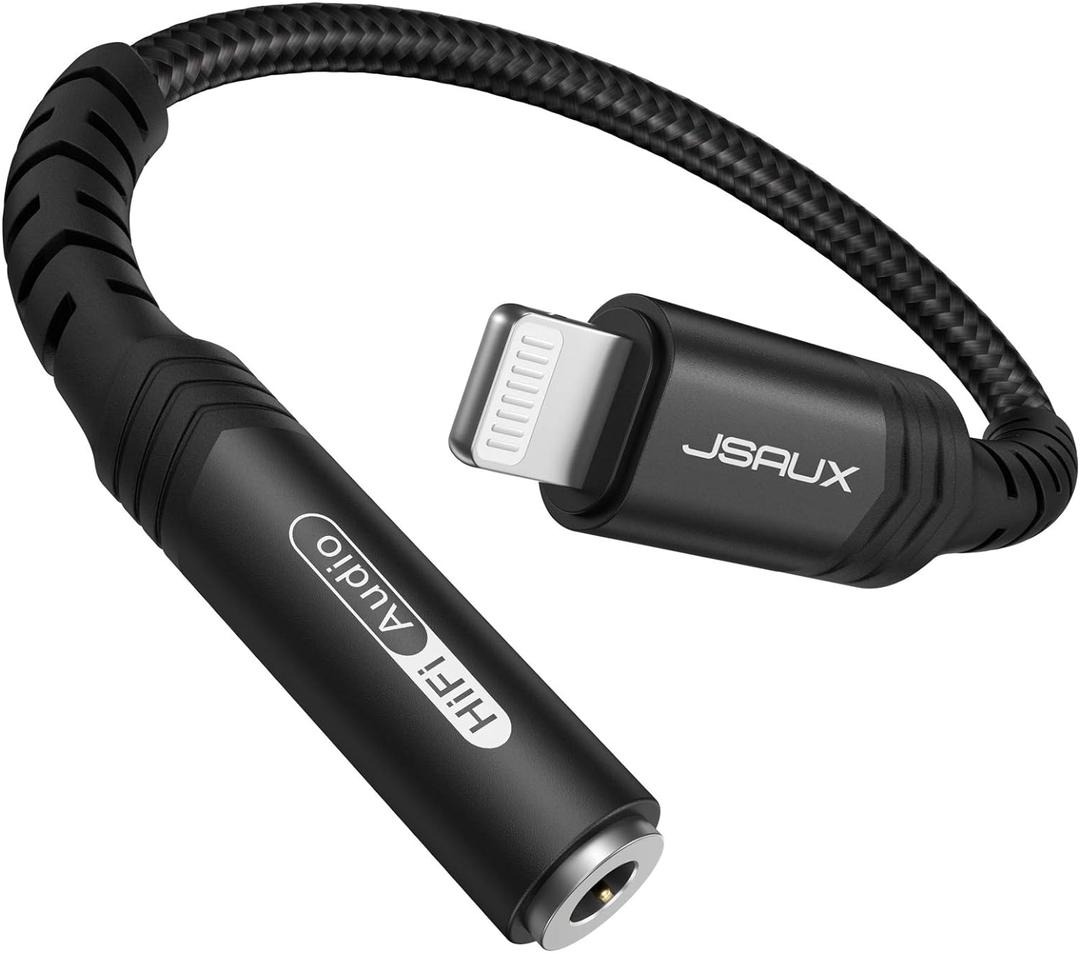 JSAUX Headphone Adapter for iPhone Lightning to 3.5mm Adapter [Apple MFi Certified] Compatible with iPhone 14/14 Pro Max/13/13 Pro Max/12/12 Pro Max/11/11 Pro Max/SE/X/XR/XS/8-Black