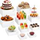 10 Pcs Buffet Food Risers, White Acrylic Dessert Cupcake Table Stands Fruit Display Shelf Set for Catering Supplies Party Jewelry Show Decor Display Risers Cube Box Nesting with Hollow Bottoms 8 Sizes