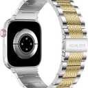 Wearlizer Stainless Steel Band Compatible with Apple Watch Band 42/41/40/38mm Men Women, Zigzag Weave Durable Metal Strap for iWatch Series 11 10 9 8 7 6 5 4 3 SE/Ultra 3 2 1StarLight&Gold