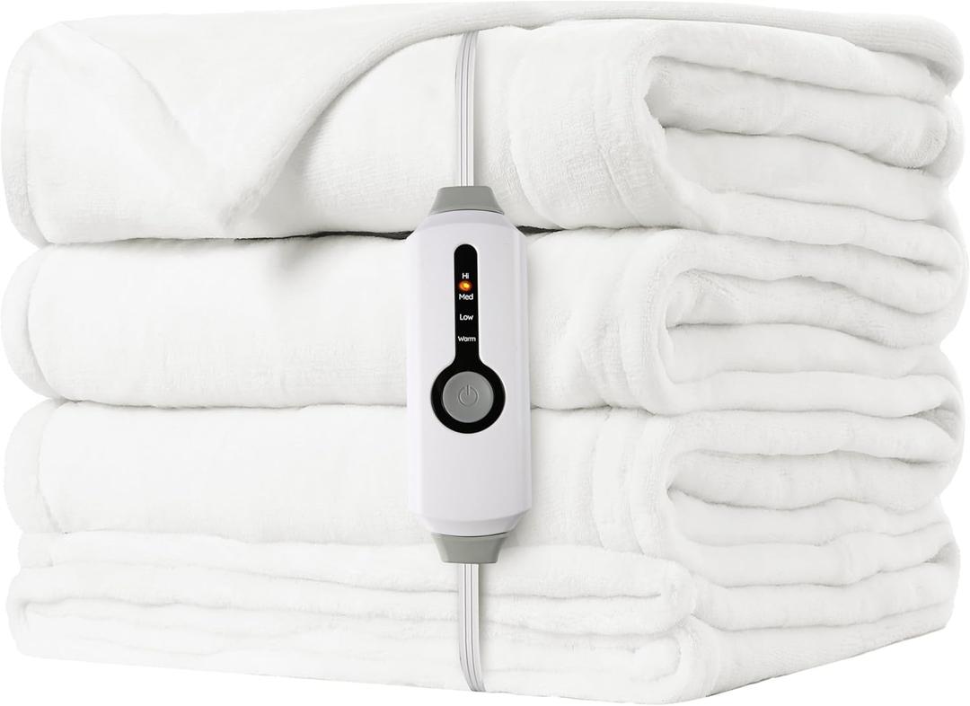 Heated Electric Blanket Full Size 72"x84" - Cozy Warm Flannel Heated Blanket with 4 Heating Levels & 10 Auto Off - Winter Comfort Heating Blanket, Sleep Aid Bedding, White