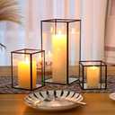 PHOSPHOR Glass Hurricane Candle Holder Set of 3 PCS Black Hurricane Candleholders for Wedding Party Holiday Birthday Home Decor Lanter