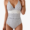 Women's One Piece Color Block Swimsuit Tummy Control Slimming Bathing Suit V Neck Cutout High Waisted Swimwear, S