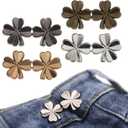 Pant Waist Tightener Adjustable Button Pin for Pants - No Sew Detachable Clips to Make Jeans Smaller - 4 Sets Instant Tightener for Loose Pants (Flower)