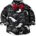 JunNeng Baby Toddler Boy Dinosaur Bowtie Dress Shirt
