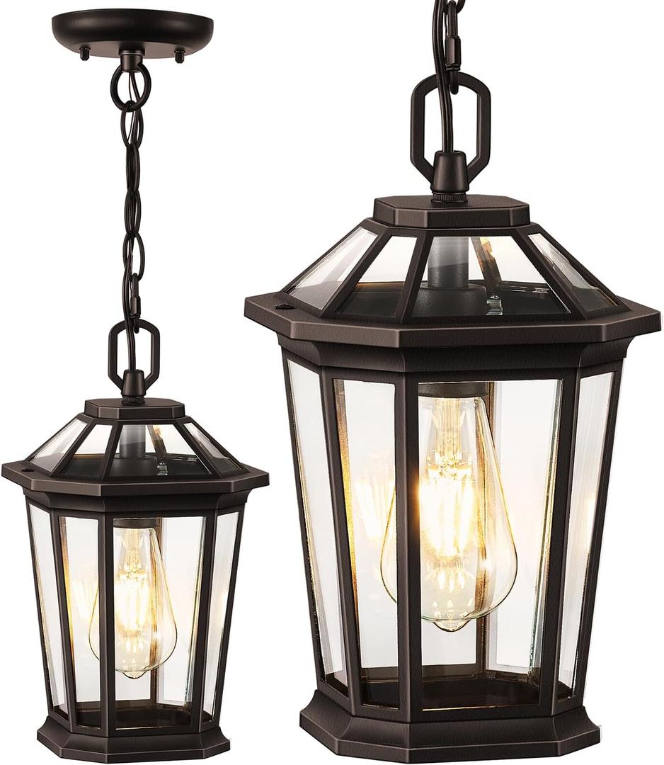 VIANIS Oil Rubbed Bronze Pendant Light Fixtures, Modern ORB Outdoor Chandelier with Clear Tempered Glass, Aluminum Ceiling Lights for Porch, Hanging Lights with Waterproof (Oil-Rubbed Bronze) 1 Pack