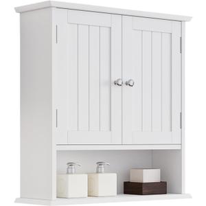 Bathroom Wall Cabinet, Bathroom Cabinet Wall Mount with 2 Doors and Open Shelf, Over The Toilet Wall Storage Cabinet, Bathroom Medicine Cabinet, 21.5"L x 7.8"W x 23.6"H