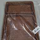 Rattan Serving Tray, Rectangular Woven Tray, Natural Wicker Decorative Serving Baskets for Organizing Tabletop Bathroom Kitchen Counter (Dark Brown)